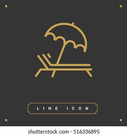 umbrella and sun lounger on the beach isolated linear icon for websites minimalistic flat design