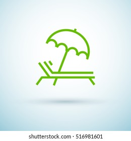 umbrella and sun lounger on the beach isolated linear icon for websites minimalistic flat design