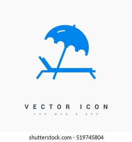 umbrella and sun lounger on the beach isolated linear icon for websites minimalistic flat design