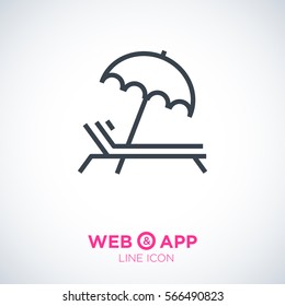 umbrella and sun lounger on the beach isolated linear icon for websites minimalistic flat design