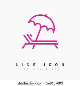 umbrella and sun lounger on the beach isolated linear icon for websites minimalistic flat design