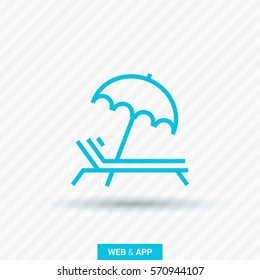 umbrella and sun lounger on the beach isolated linear icon for websites minimalistic flat design