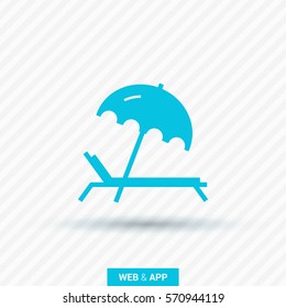 umbrella and sun lounger on the beach isolated linear icon for websites minimalistic flat design