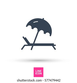 umbrella and sun lounger on the beach isolated linear icon for websites minimalistic flat design