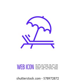 umbrella and sun lounger on the beach isolated linear icon for websites minimalistic flat design