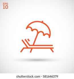 umbrella and sun lounger on the beach isolated linear icon for websites minimalistic flat design