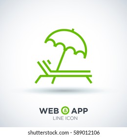 umbrella and sun lounger on the beach isolated linear icon for websites minimalistic flat design