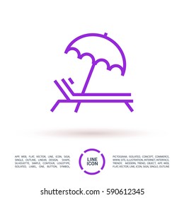 umbrella and sun lounger on the beach isolated linear icon for websites minimalistic flat design