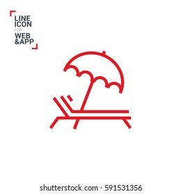 umbrella and sun lounger on the beach isolated linear icon for websites minimalistic flat design