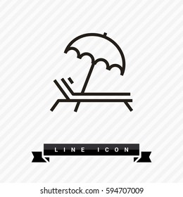 umbrella and sun lounger on the beach isolated linear icon for websites minimalistic flat design