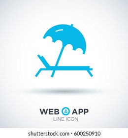 umbrella and sun lounger on the beach isolated linear icon for websites minimalistic flat design