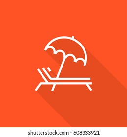 umbrella and sun lounger on the beach isolated linear icon for websites minimalistic flat design