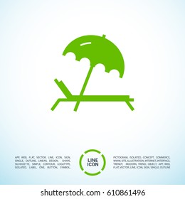 umbrella and sun lounger on the beach isolated line vector icon