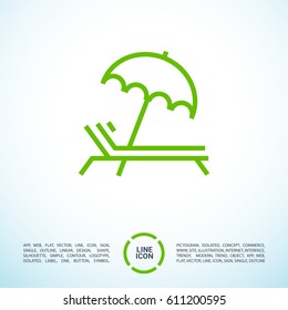 umbrella and sun lounger on the beach isolated line vector icon