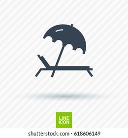 umbrella and sun lounger on the beach isolated line vector icon