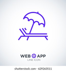 umbrella and sun lounger on the beach isolated line vector icon