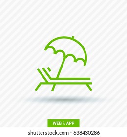 umbrella and sun lounger on the beach isolated line vector icon