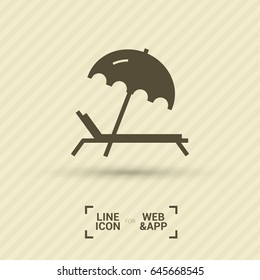 umbrella and sun lounger on the beach isolated line vector icon