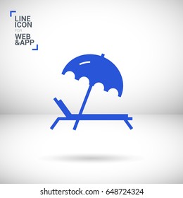 umbrella and sun lounger on the beach isolated line vector icon