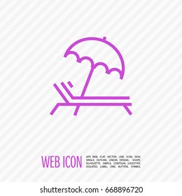 umbrella and sun lounger on the beach isolated line vector icon