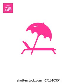 umbrella and sun lounger on the beach isolated line vector icon