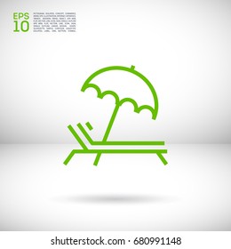 umbrella and sun lounger on the beach isolated line vector icon