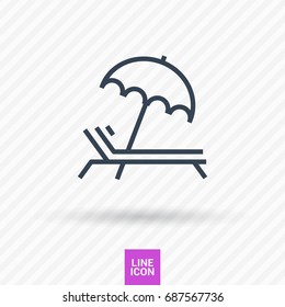 umbrella and sun lounger on the beach isolated line vector icon