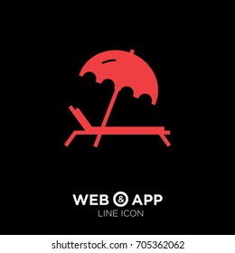 umbrella and sun lounger on the beach isolated line vector icon