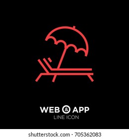 umbrella and sun lounger on the beach isolated line vector icon