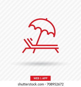 umbrella and sun lounger on the beach isolated line vector icon