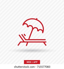 umbrella and sun lounger on the beach isolated line vector icon