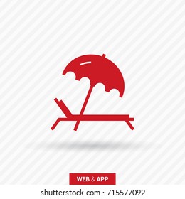 umbrella and sun lounger on the beach isolated line vector icon
