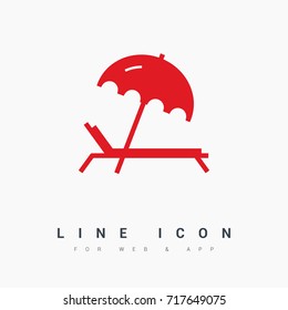 umbrella and sun lounger on the beach isolated line vector icon