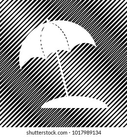 Umbrella and sun lounger sign. Vector. Icon. Hole in moire background.