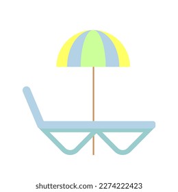 Umbrella and sun lounger. Vector flat illustration