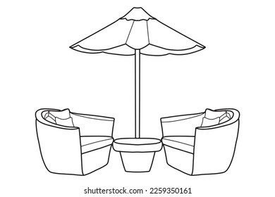 umbrella sun shade beach seat vacation concept summer hand drawn drawing assemble vector simple stripes