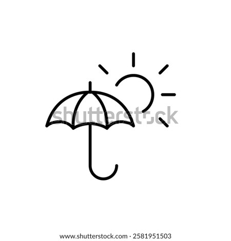 Umbrella and sun. UV blocking solutions, outdoor leisure and activity. Heatwave prevention. Pixel perfect vector icon