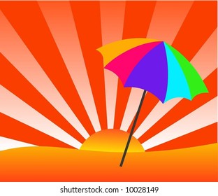 umbrella at sunset on beach