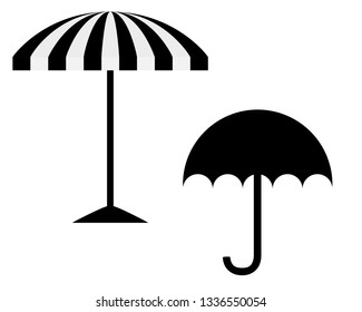 Umbrella and sunshade on white background