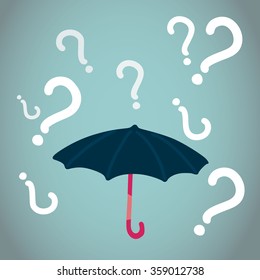 umbrella surrounding with question mark symbol as doubt 