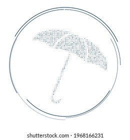 The umbrella symbol filled with dark blue dots. Pointillism style. Vector illustration on white background