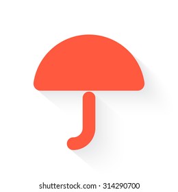 Umbrella symbol  in orange with drop shadow on white background