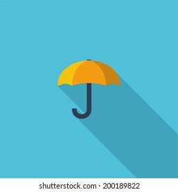 Umbrella symbol. Vector illustration of flat color icon with long shadow.  