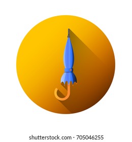 Umbrella symbol. Vector illustration of flat color icon with long shadow against the background of a circle