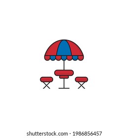 Umbrella, table, chair logo design, Terrace cafe logo design
