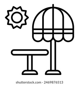 umbrella and table icon, line icon of summer, beach gear