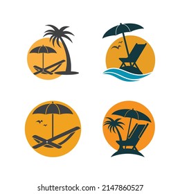 umbrella table sea logo vector icon illustration design