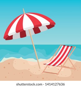 umbrella with tanning chair in the sand beach