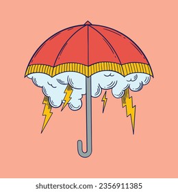 Umbrella tattoo vector with vintage style illustration perfect for t-shirt, poster, flayer, graphic, sticker, tattoo or etc