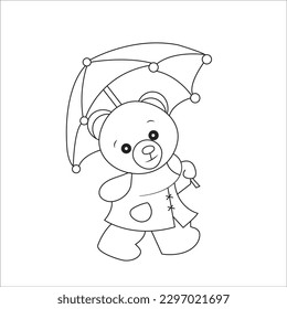 Umbrella Teddy Bear Colouring Page